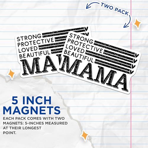(2 Pack) Strong Protective Loved Beautiful Mama Magnets - Inspirational Quotes - Refrigerator Decor - 5" On Longest Side - for Cars, Fridges, Toolboxes - Made in USA - MAG7138