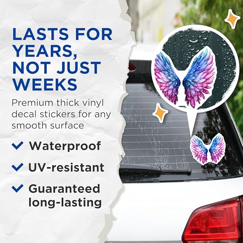 (2 Pack) Angel Wings Stickers - Colorful Wings Art - Inspirational Sticker Decal - 5" On Longest Side - Sticks to Smooth Flat Surfaces - Made in USA - BMCS6494