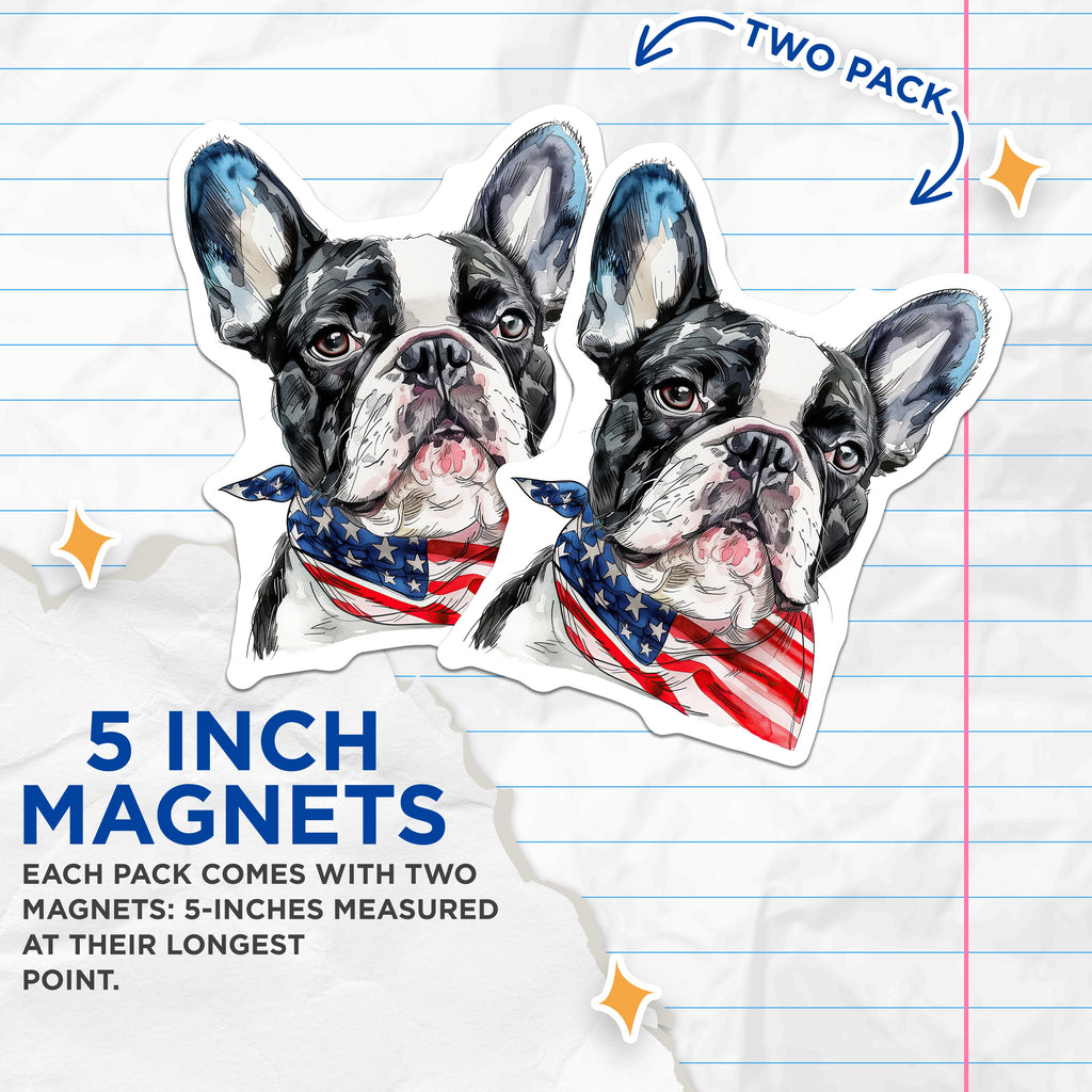 (2 Pack) French Bulldog Magnets - American Flag Dog Art - Patriotic Pet Decor - 5 Inches On Longest Side - Thick Durable Magnet - Made in USA - MAG39056