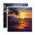 (2 Pack) Stained Glass Tropical Sunset Magnets - Palm Tree Ocean Scene - Beach Home Refrigerator Decor - 5 Inches On Longest Side - Thick Durable Magnet - Made in USA - MAG28145