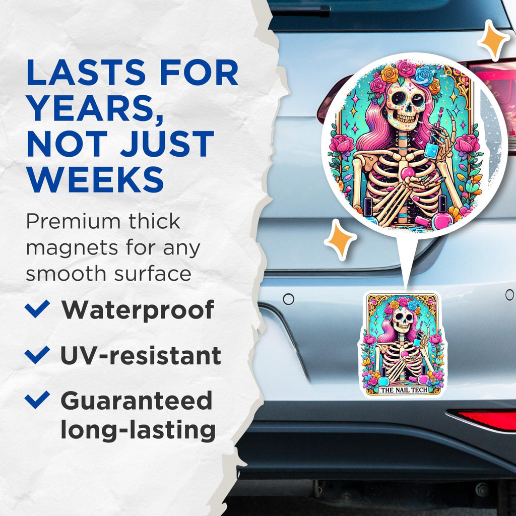 (2 Pack) Nail Tech Magnets - Sugar Skull Skeleton Art - Day of the Dead Nail Artist Decor - Manicurist Beauty Studio - 5 Inches On Longest Side - Thick Durable Magnet - Made in USA - MAG24445