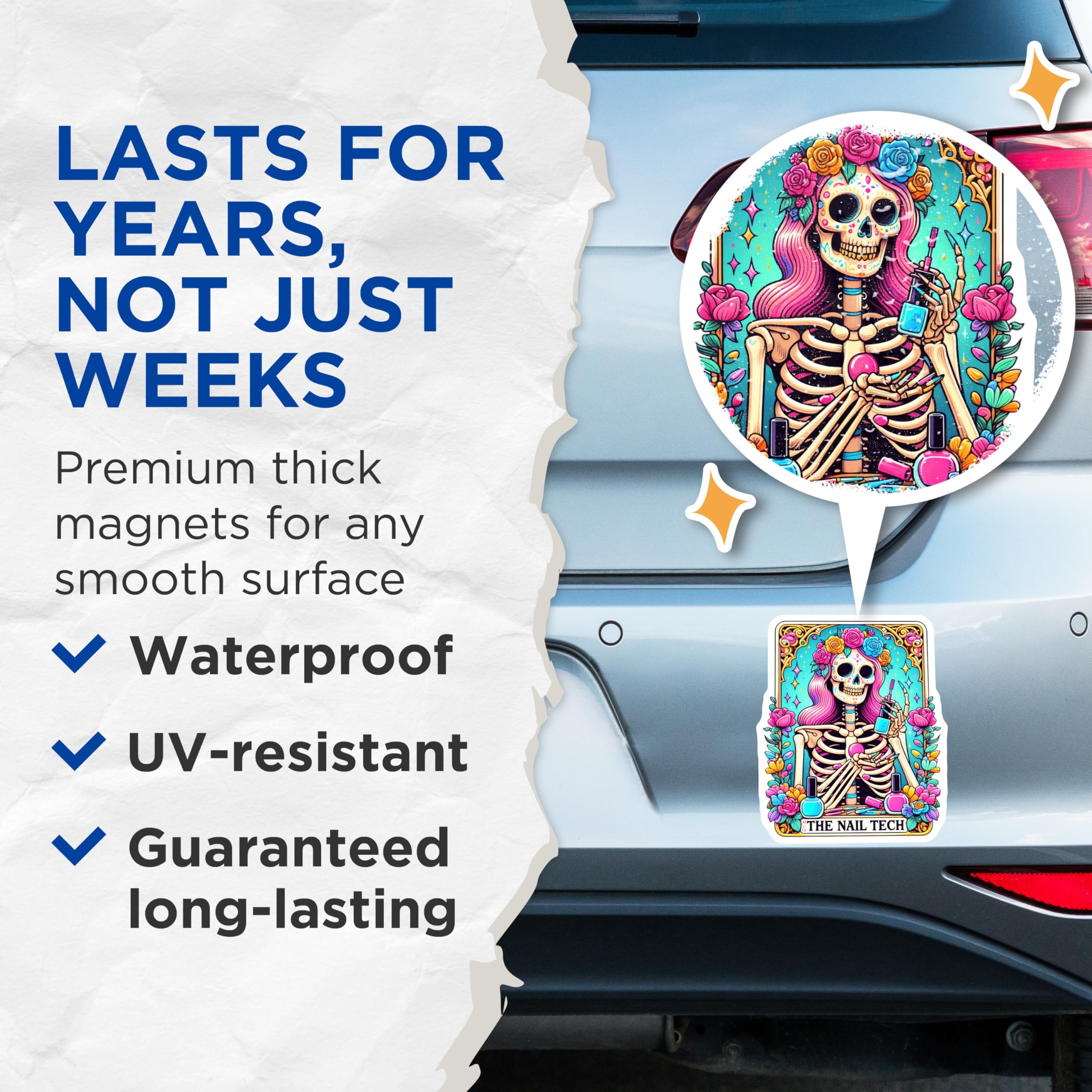 (2 Pack) Nail Tech Magnets - Sugar Skull Skeleton Art - Day of the Dead Nail Artist Decor - Manicurist Beauty Studio - 5 Inches On Longest Side - Thick Durable Magnet - Made in USA - MAG24445
