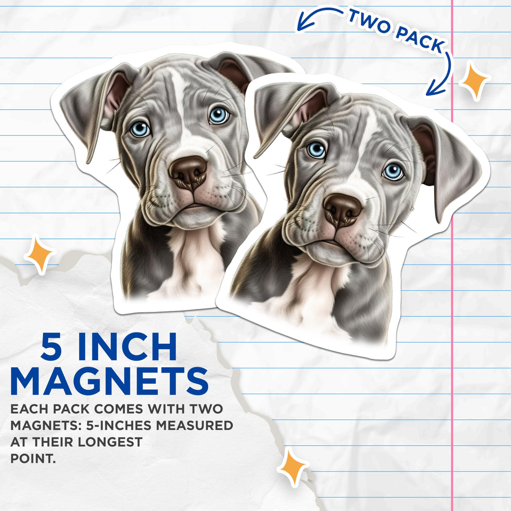 (2 Pack) Pitbull Puppy Magnets - Blue Eyed Dog Lover Decor - Pet Mom Car Fridge Magnet - 5 Inches On Longest Side - Thick Durable Magnet - Made in USA - MAG30846