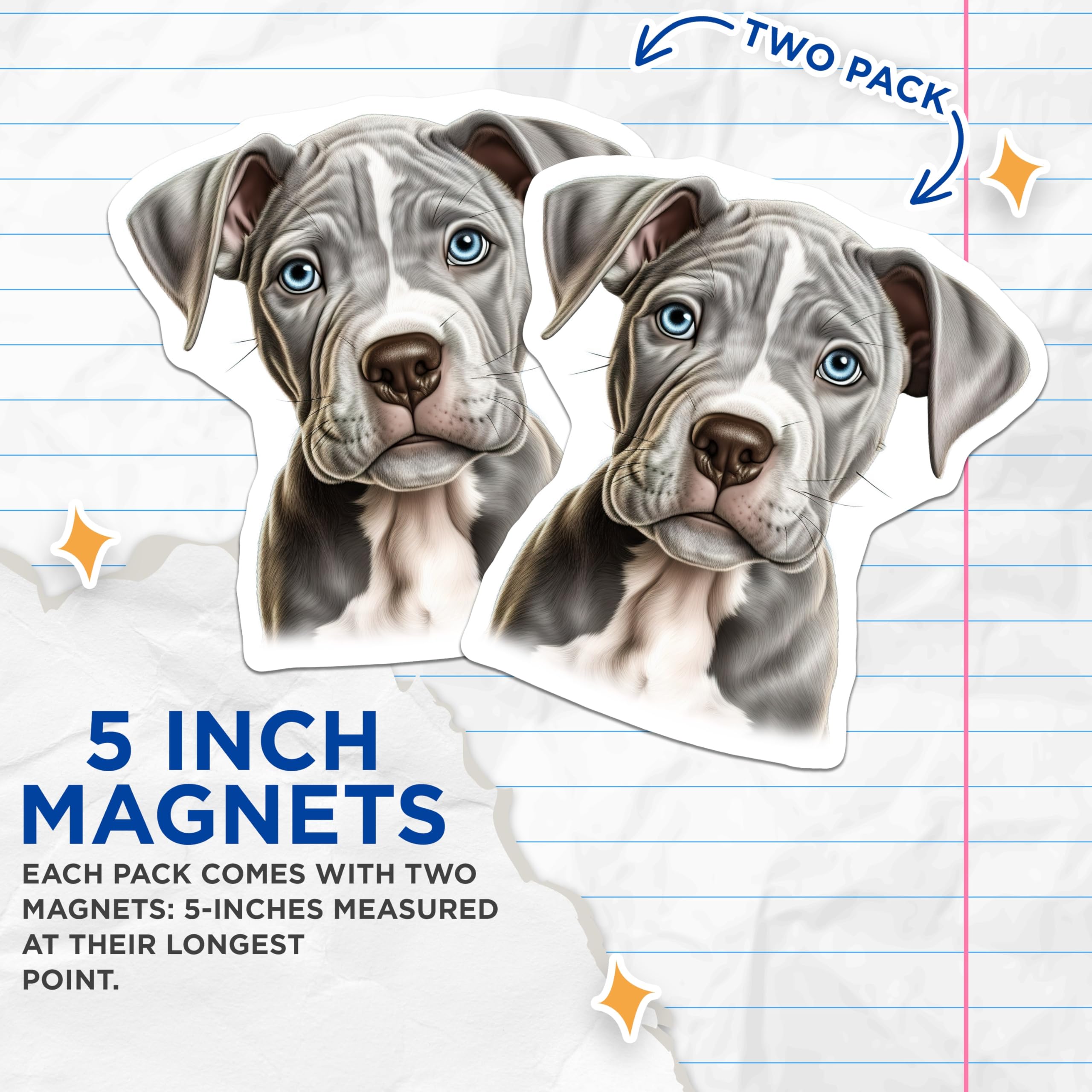 (2 Pack) Pitbull Puppy Magnets - Blue Eyed Dog Lover Decor - Pet Mom Car Fridge Magnet - 5 Inches On Longest Side - Thick Durable Magnet - Made in USA - MAG30846