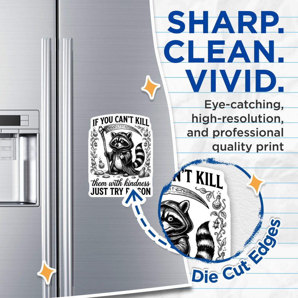 (2 Pack) Sarcastic Raccoon Magnets - Dark Humor Fridge Decor - Witchy Animal Quote Art - 5 Inches On Longest Side - Thick Durable Magnet - Made in USA - MAG38614