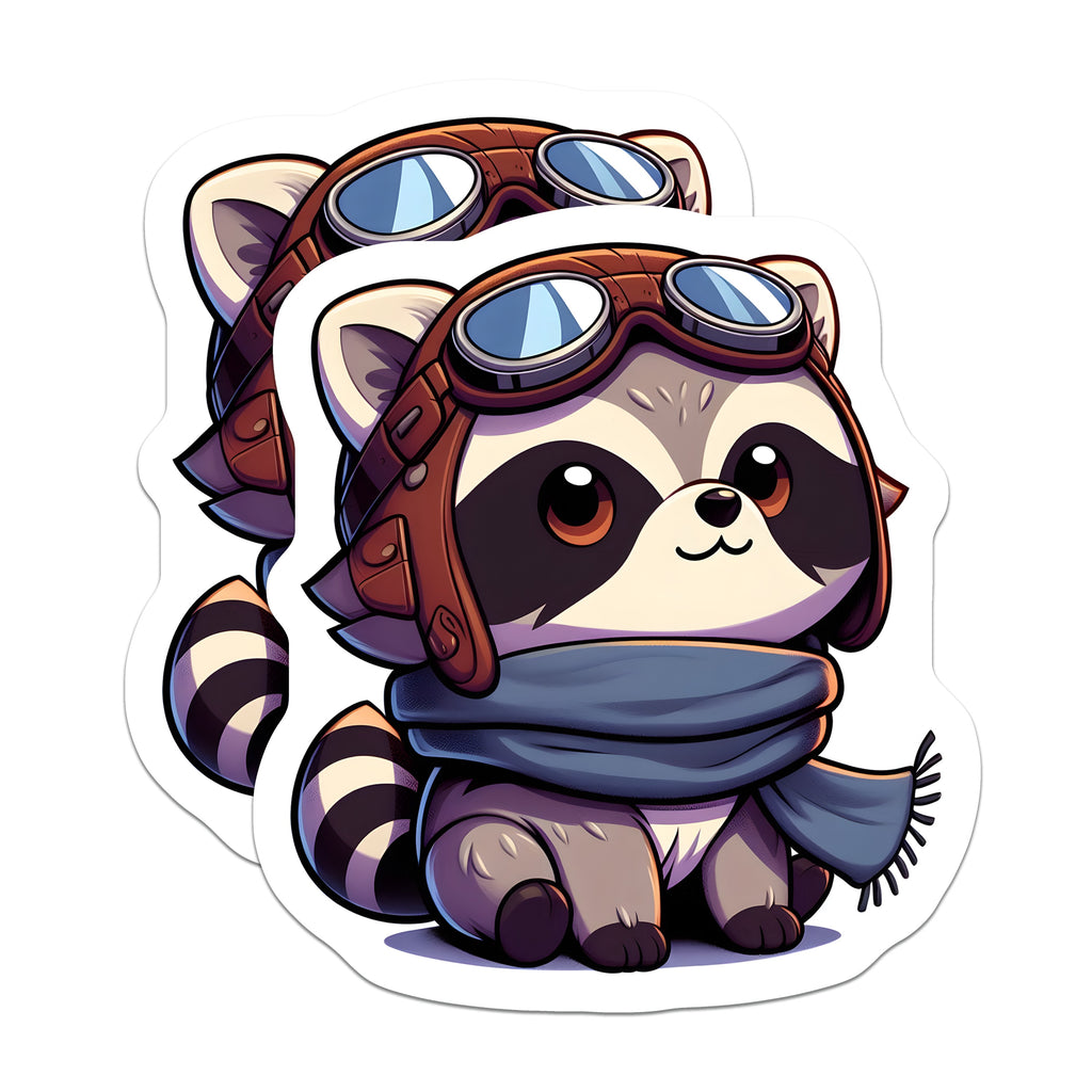 (2 Pack) Cute Raccoon Aviator Magnets - Chibi Animal Lover - Whimsical Pilot Decor - 5 Inches On Longest Side - Thick Durable Magnet - Made in USA - MAG39835