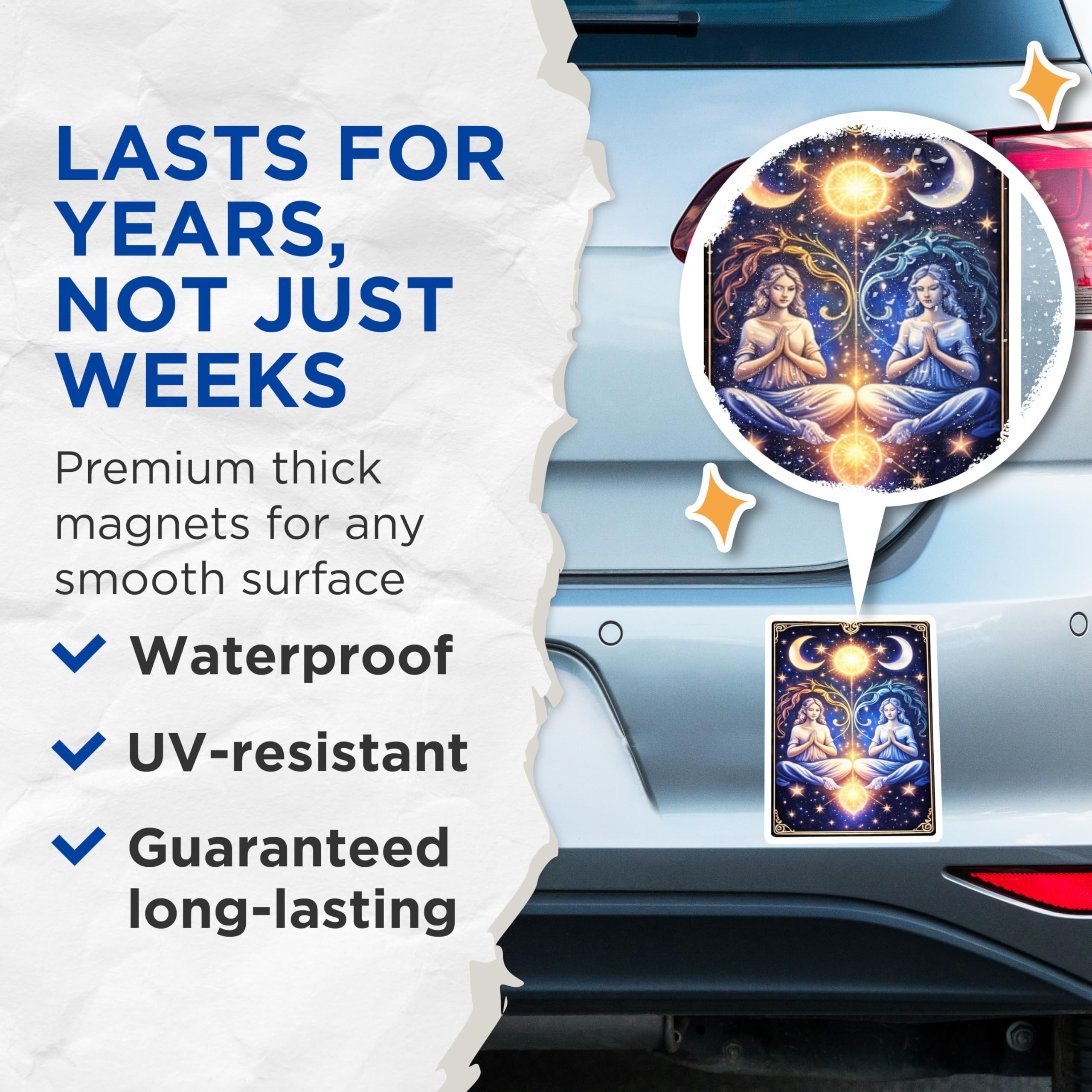 (2 Pack) Celestial Goddess Magnets - Moon and Stars Decor - Spiritual Home Accessories - 5" On Longest Side - Premium Magnet - for Cars, Refrigerators, Toolboxes, Lockers - Made in USA - MAG16058
