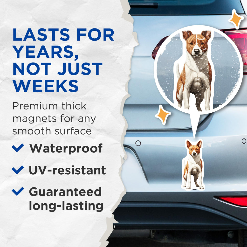 (2 Pack) Basenji Dog Magnets - Dog Lover Fridge Decor - Pet Owner Kennel Art - 5 Inches On Longest Side - Thick Durable Magnet - Made in USA - MAG28235