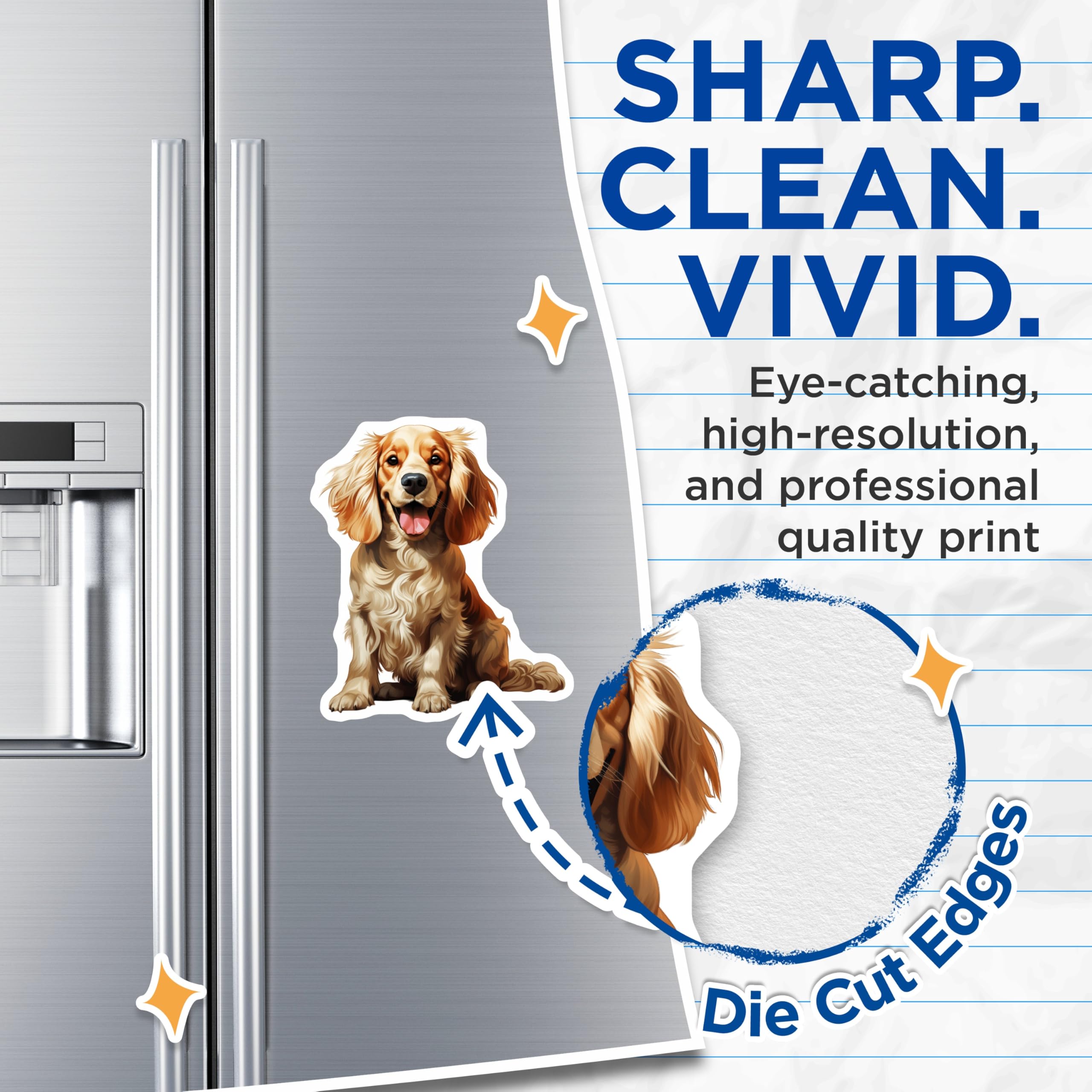 (2 Pack) Happy Dog Magnets - Smiling Spaniel Dog Lover Decor - Golden Retriever Pet Fridge Locker Magnets - 5 Inches On Longest Side - Thick Durable Magnet - Made in USA - MAG29531