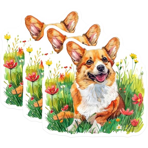 (3 Pack) Corgi Dog Decals - Watercolor Pet - Cute Laptop Decals- 3 Inches On Longest Side - Easy Peel & Apply - Made in USA - 3MCS5481