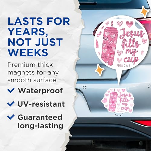 (2 Pack) Jesus Fills My Cup Magnets Magnets - Inspirational Quotes - Psalm 23:5 Decor - 5" On Longest Side - Made in USA - Sticks to Refrigerators & Metal Surfaces - MAG8923