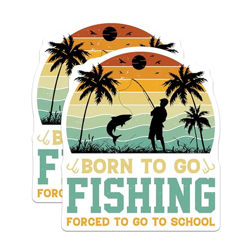 (2 Pack) Born to Go Fishing Magnets - Fishing Enthusiast - School Life Magnet - 5" On Longest Side - for Cars, Fridges, Toolboxes - Made in USA - MAG3926