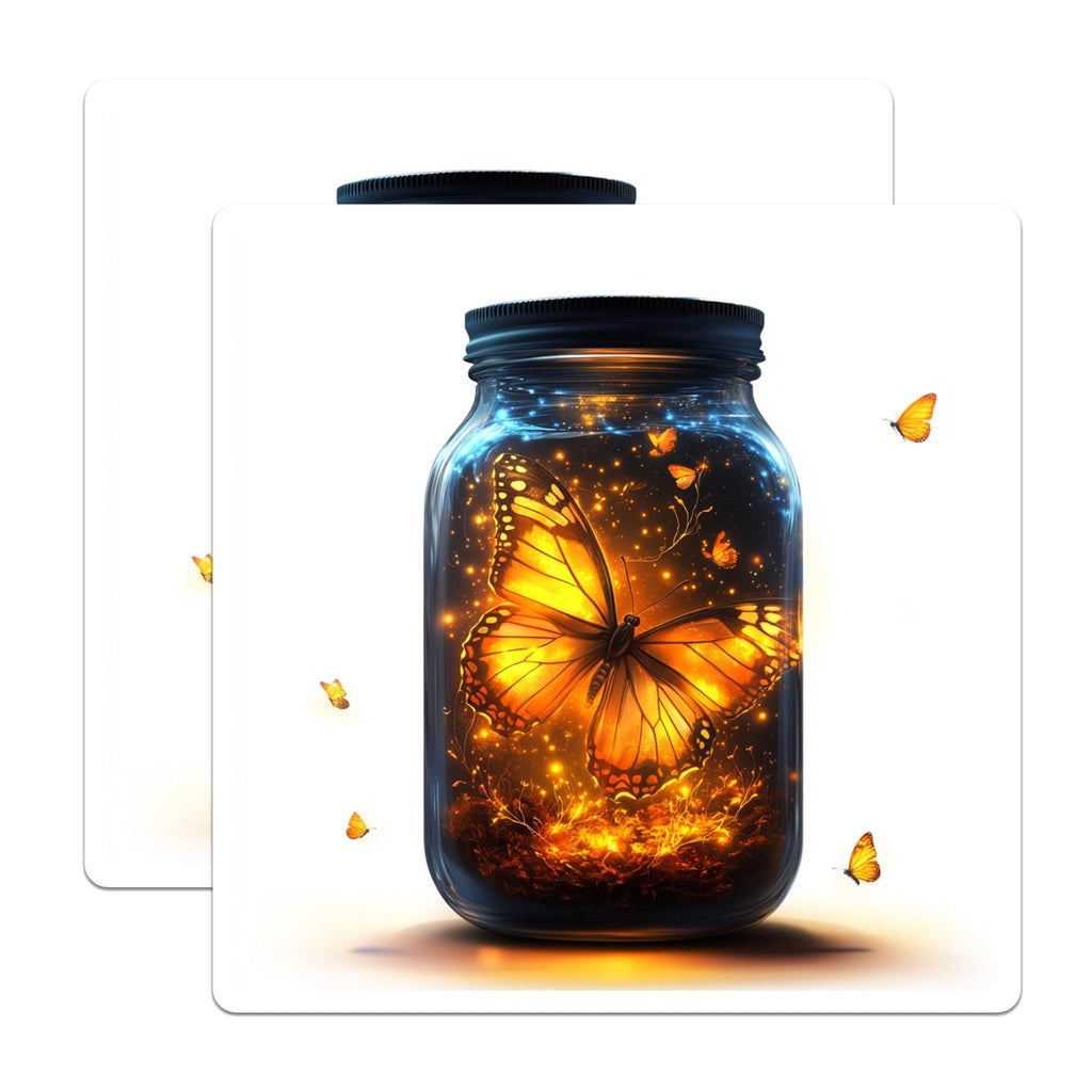 (2 Pack) Enchanted Butterfly Magnets - Glowing Fairy Jar - Whimsical Nature Art - 5 Inches On Longest Side - Thick Durable Magnet - Made in USA - MAG25236
