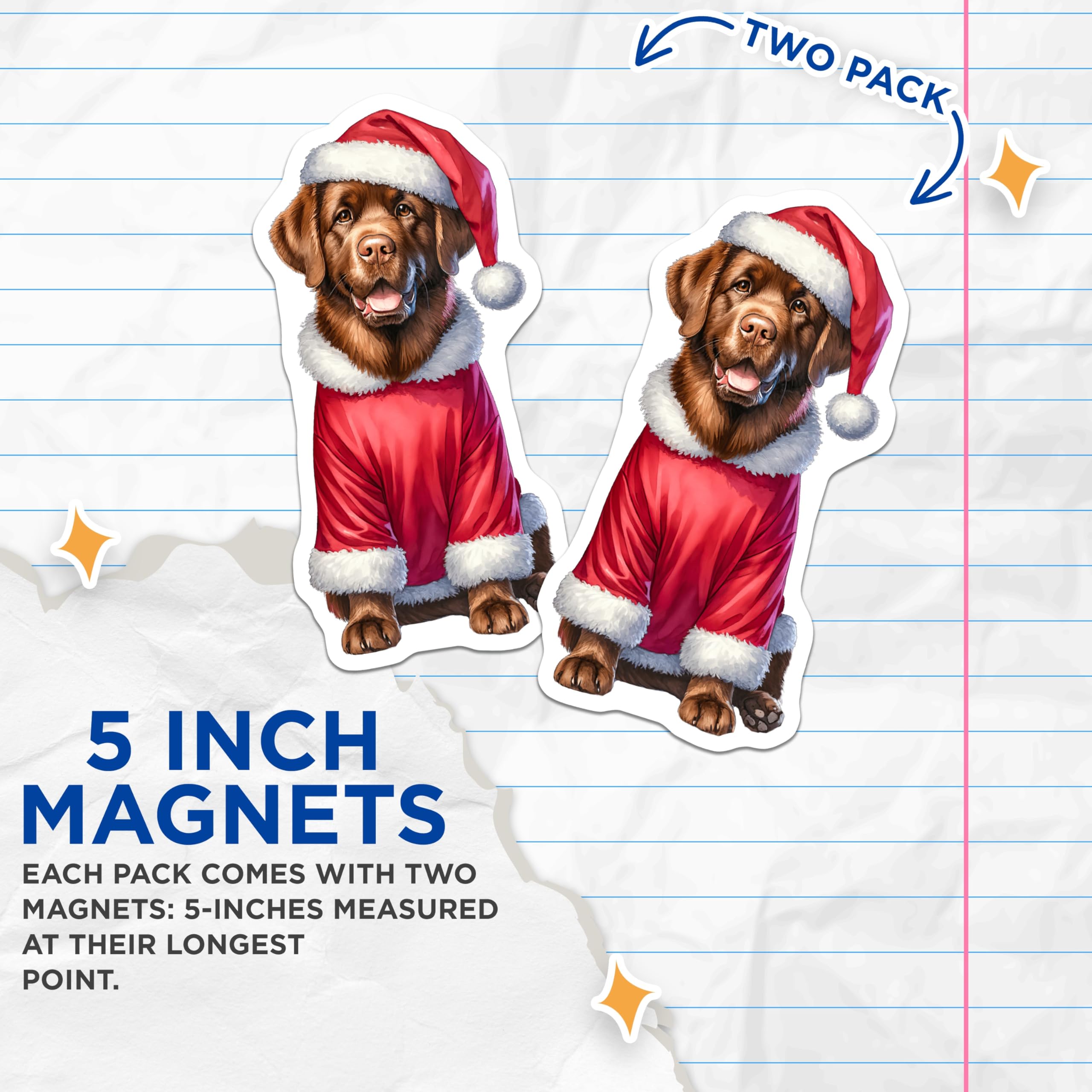 (2 Pack) Christmas Dog Magnets - Santa Pet Decor - Holiday Animal Refrigerator - 5 Inches On Longest Side - Thick Durable Magnet - Made in USA - MAG29563