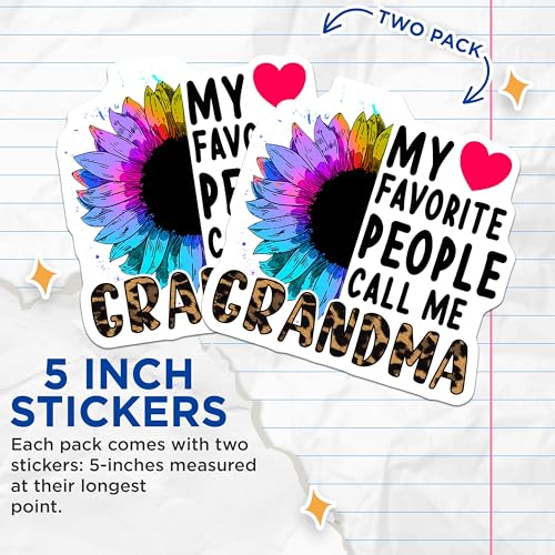 (2 Pack) My Favorite People Call Me Grandma Stickers - Heart Sunflower Grandma - Colorful Grandma Stickers - 5" On Longest Side - Sticks to Smooth Flat Surfaces - Made in USA - BMCS5748
