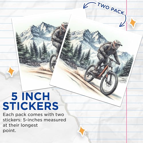 (2 Packs) Mountain Biking Riding in The Mountains Stickers - Mountain Biking - 5 Inches On Longest Side - Premium Vinyl Decal - Sticks to Any Smooth Flat Surface - Made in USA - BMCS2496