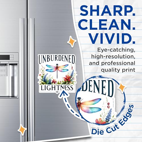 (2 Pack) Unburdened Lightness Magnets - Dragonfly Illustration Magnets - Inspirational Quote Magnets- 5" On Longest Side - for Fridges, Toolboxes, Cars - Made in USA - MAG2681