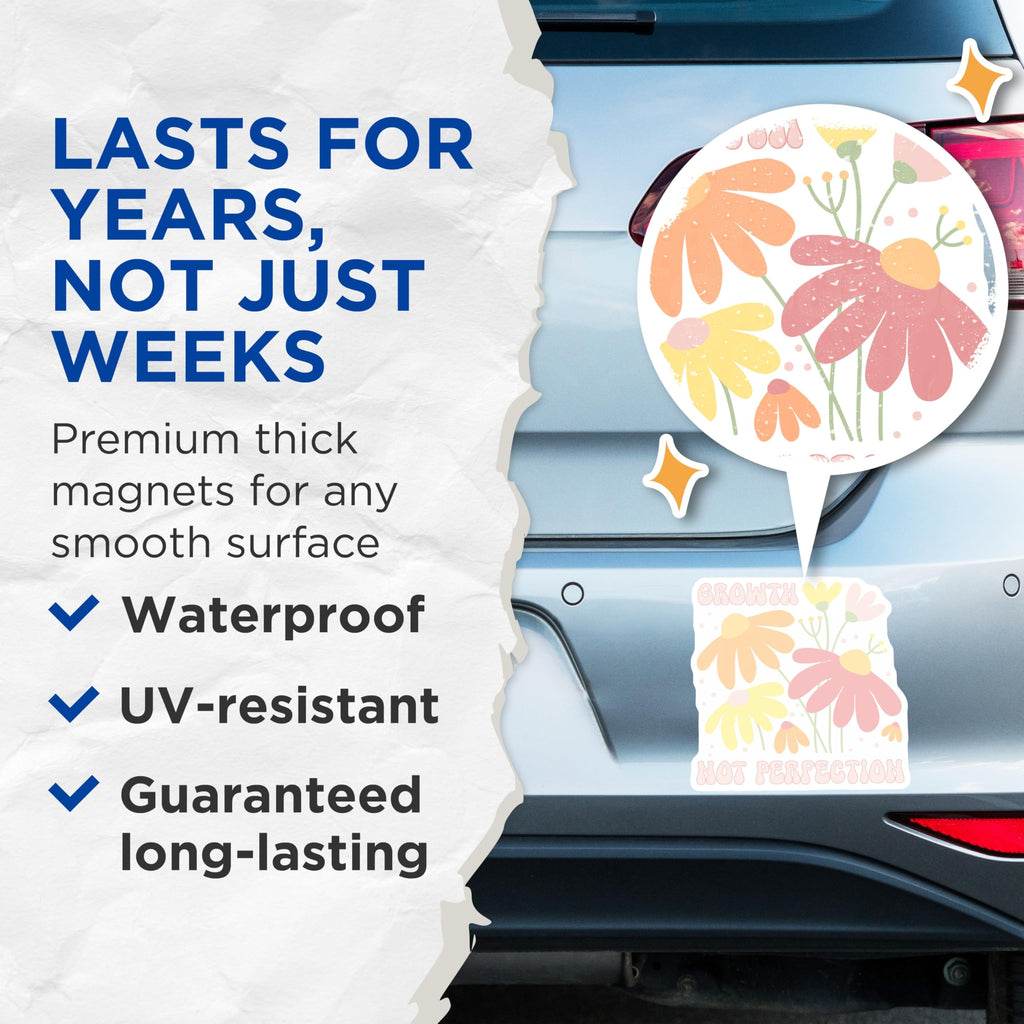 (2 Pack) Growth Not Perfection Magnets - Floral Magnets - Positive Affirmation Decor - 5" On Longest Side - Premium Magnet - for Cars, Refrigerators, Toolboxes, Lockers - Made in USA - MAG18946
