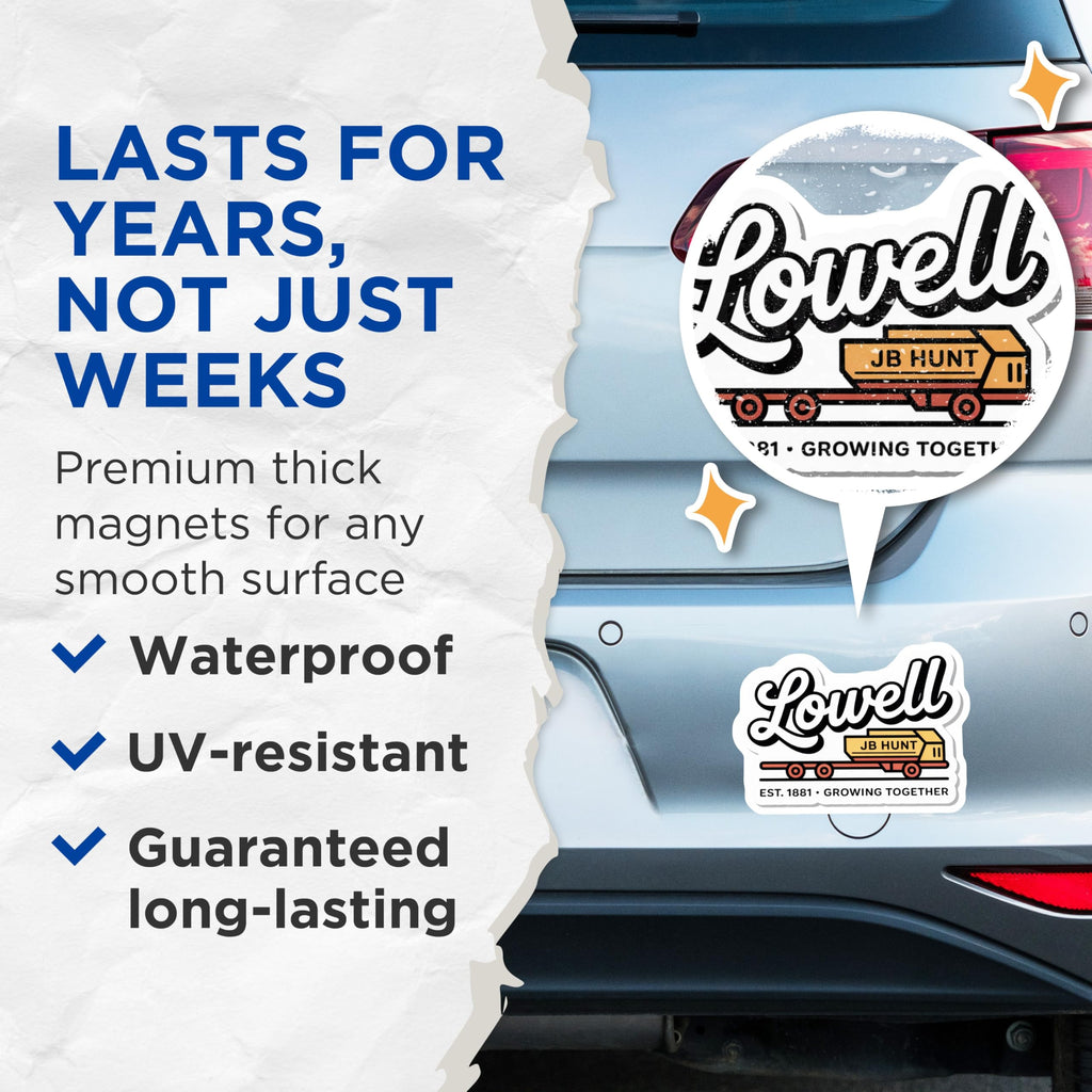 (2 Pack) JB Hunt Lowell Magnets - Trucking Company Logo - Fridge Magnets Decor - 5" On Longest Side - Premium Magnet - for Cars, Refrigerators, Toolboxes, Lockers - Made in USA - MAG18517