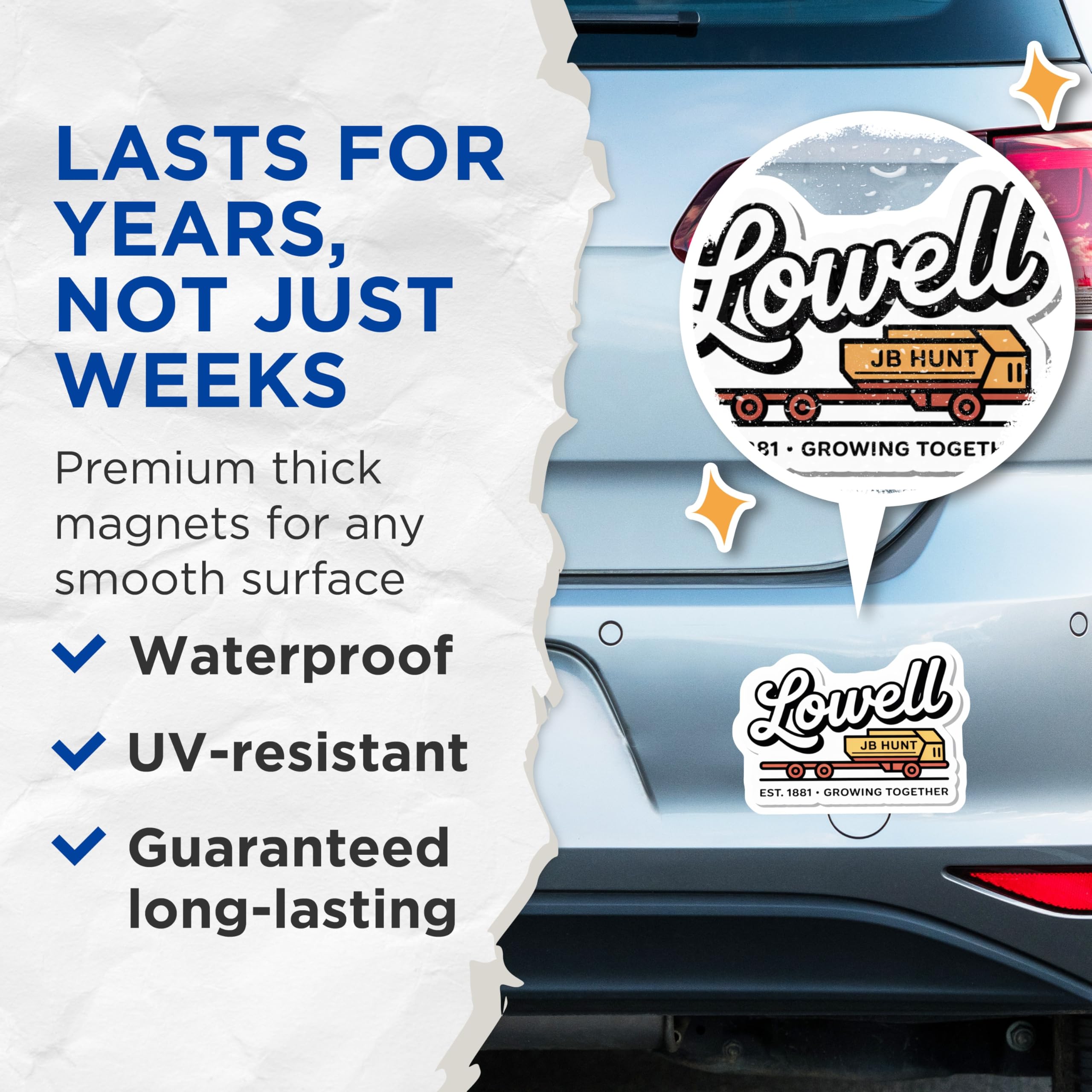 (2 Pack) JB Hunt Lowell Magnets - Trucking Company Logo - Fridge Magnets Decor - 5" On Longest Side - Premium Magnet - for Cars, Refrigerators, Toolboxes, Lockers - Made in USA - MAG18517