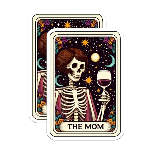(2 Pack) The Mom Skeleton Stickers - Gothic Art Stickers - Unique Skeleton Wine Stickers - 5" On Longest Side - Sticks to Smooth Flat Surfaces - Made in USA - BMCS5456