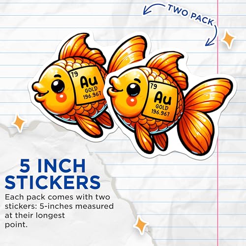(2 Pack) Goldfish Stickers - Cute Science - Chemistry Element - 5" On Longest Side - Sticks to Smooth Flat Surfaces - Made in USA - BMCS8016