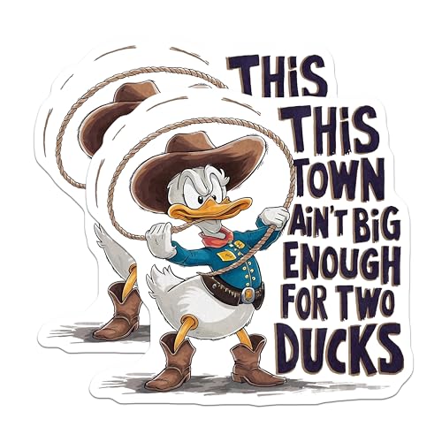 (2 Pack) Cowboy Duck Stickers - Western Cartoon Duck Decals - Fun Humor Sticker Pack - 5" On Longest Side - Sticks to Smooth Flat Surfaces - Made in USA - BMCS8510