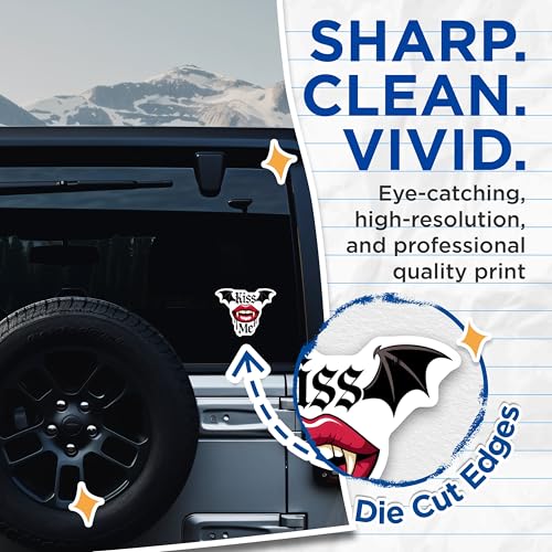 (2 Pack) Vampire Lips Stickers - Kiss Me Stickers - Vampire Bat Stickers - 5" On Longest Side - Sticks to Smooth Flat Surfaces - Made in USA - BMCS7093