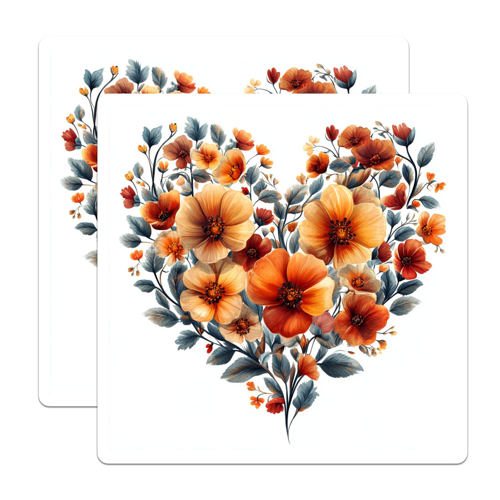 (2 Pack) Orange Floral Heart Magnets - Autumn Blossom Decor - Vibrant Home Accents - 5 Inches On Longest Side - Thick Durable Magnet - Made in USA - MAG24120
