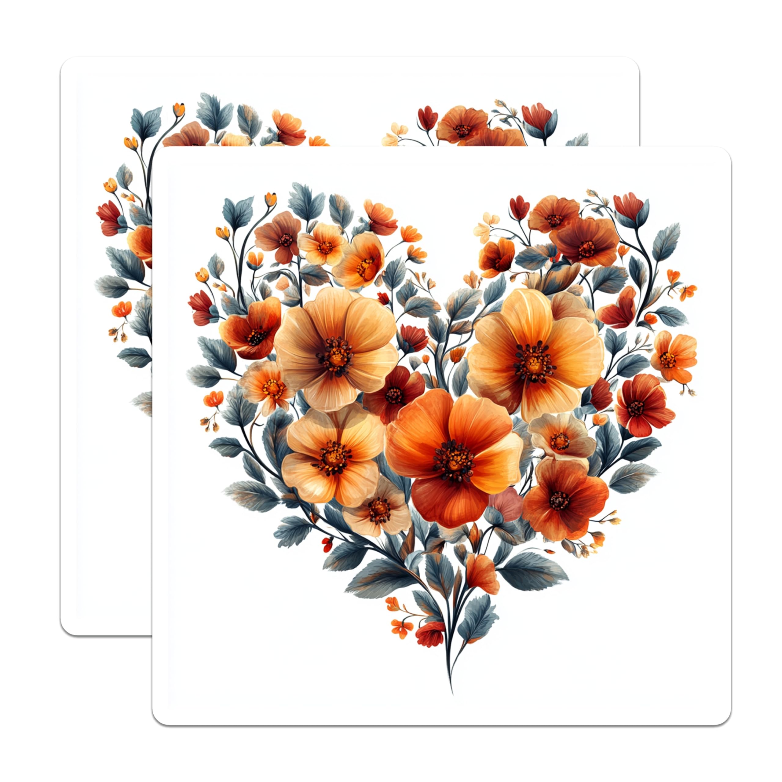 (2 Pack) Orange Floral Heart Magnets - Autumn Blossom Decor - Vibrant Home Accents - 5 Inches On Longest Side - Thick Durable Magnet - Made in USA - MAG24120