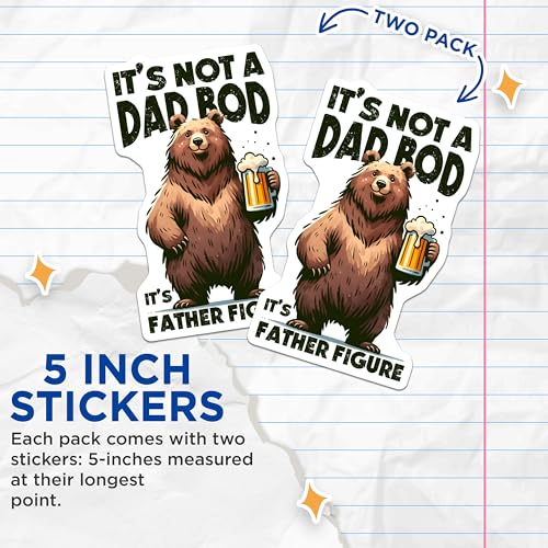 (2 Pack) Funny Dad BOD Bear Stickers - Father's Day Decal - Dad Joke - 5" On Longest Side - Sticks to Smooth Flat Surfaces - Made in USA - BMCS7480