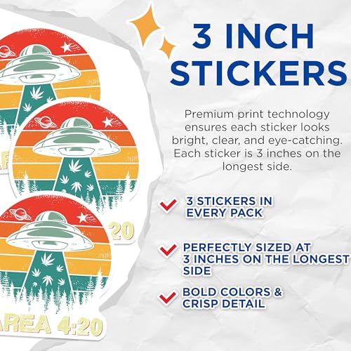 (3 Pack) Area 420 Decals - Alien Abduction - Laptop Decal - 3 Inches On Longest Side - Easy Peel & Apply - Made in USA - 3MCS4733