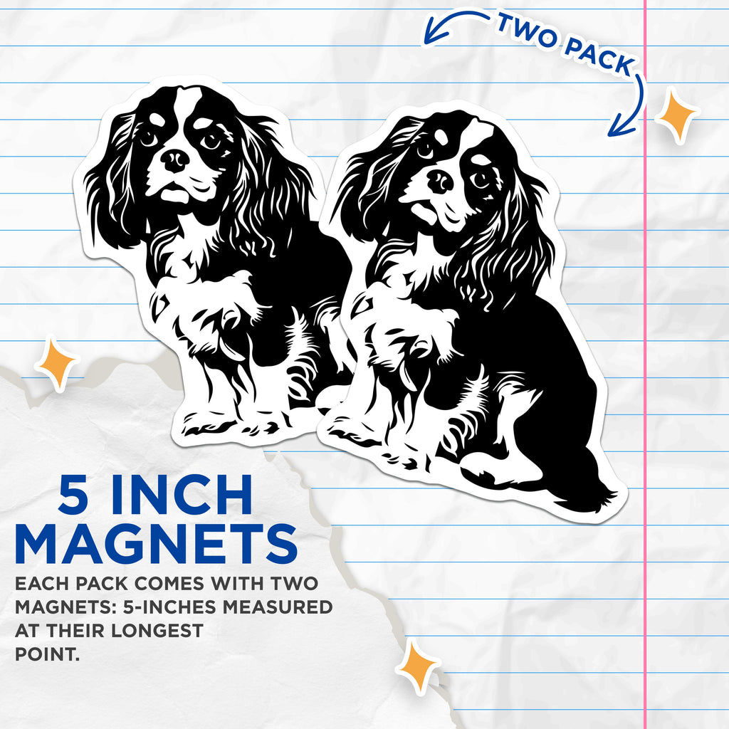 (2 Pack) Cavalier King Charles Spaniel Magnets - Dog Mom Dad Accent - Pet Lover Refrigerator Decor - 5 Inches On Longest Side - Thick Durable Magnet - Made in USA - MAG38383