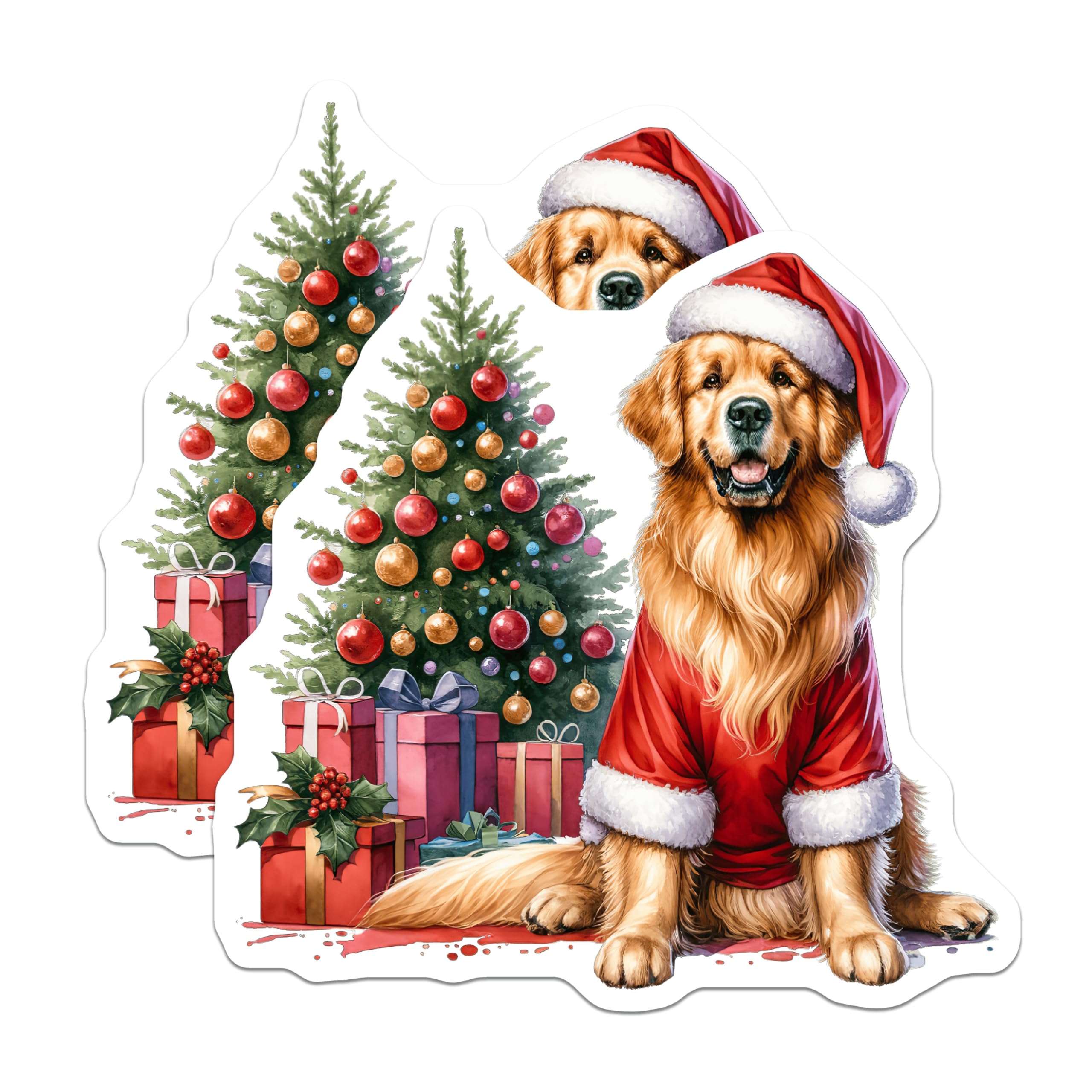 (2 Pack) Christmas Dog Magnets - Golden Retriever Holiday Decor - Xmas Pet Lover Fridge Display - 5 Inches On Longest Side - Thick Durable Magnet - Made in USA - MAG30364