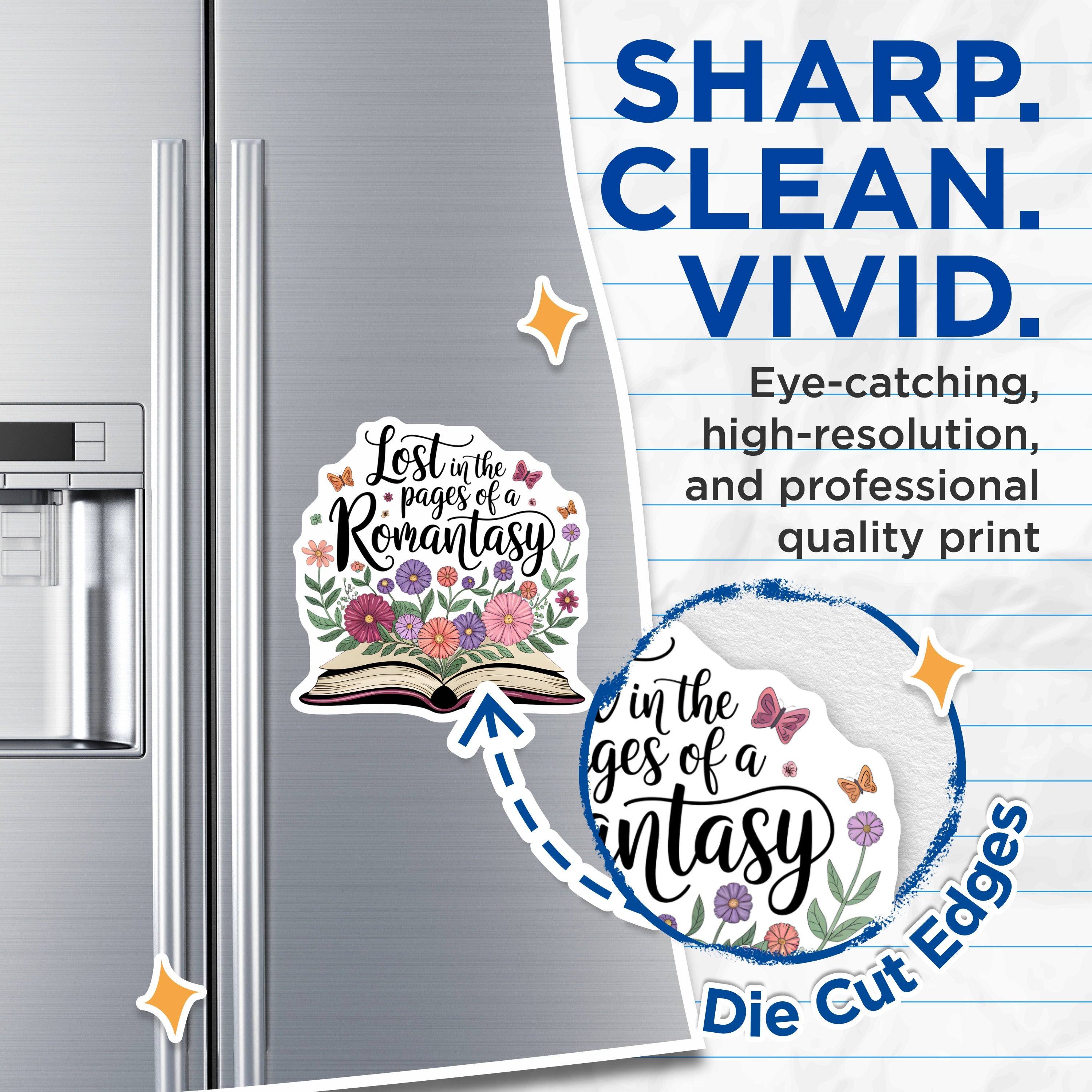 (2 Pack) Romantasy Book Lover Magnets - Fantasy Romance Reader Decor - Bookworm Floral Kitchen Accessory - 5 Inches On Longest Side - Thick Durable Magnet - Made in USA - MAG39716