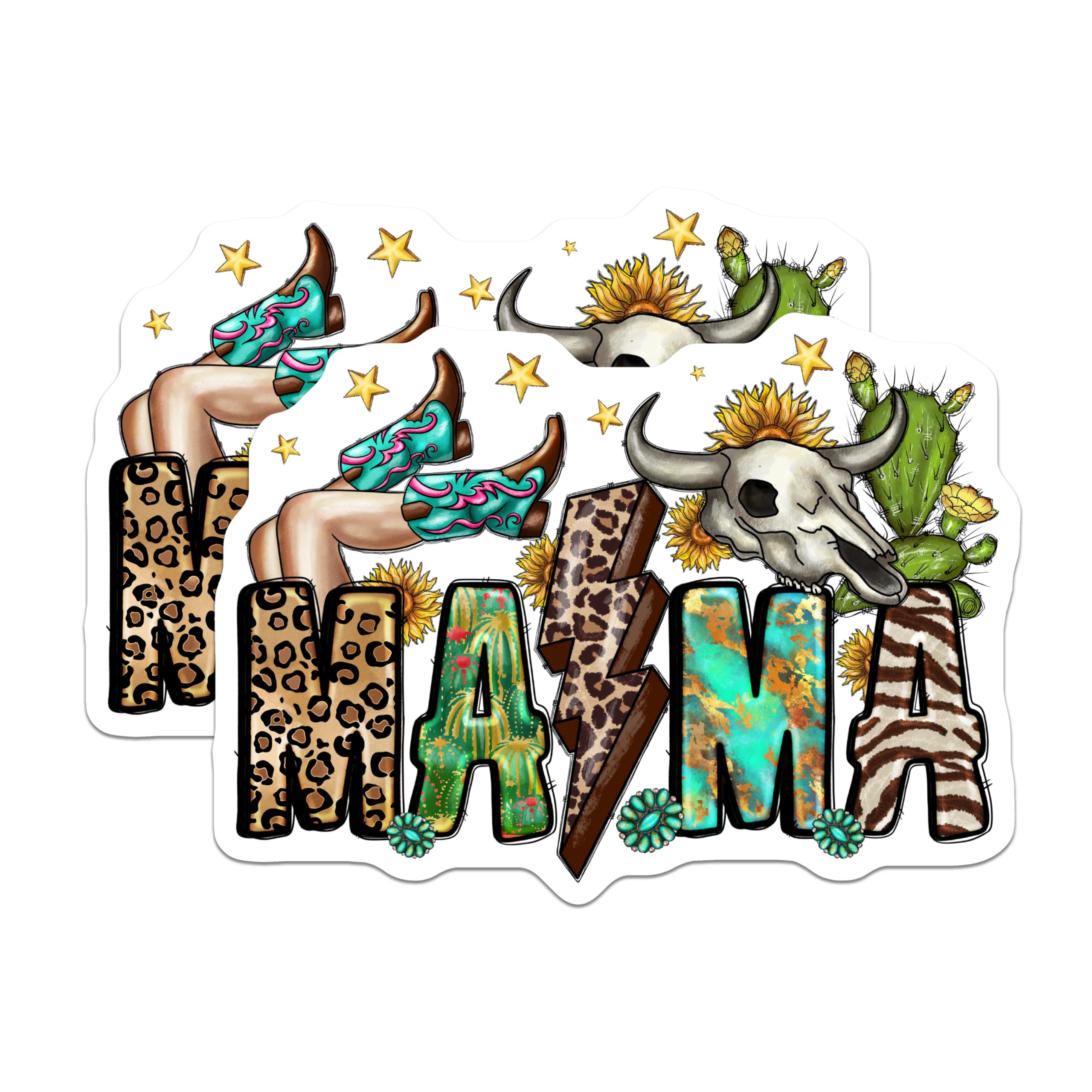 (2 Pack) Western Mama Magnets - Boho Country Mom Decor - Cowgirl Boots Bull Skull Sunflowers Cactus - 5 Inches On Longest Side - Thick Durable Magnet - Made in USA - MAG23640