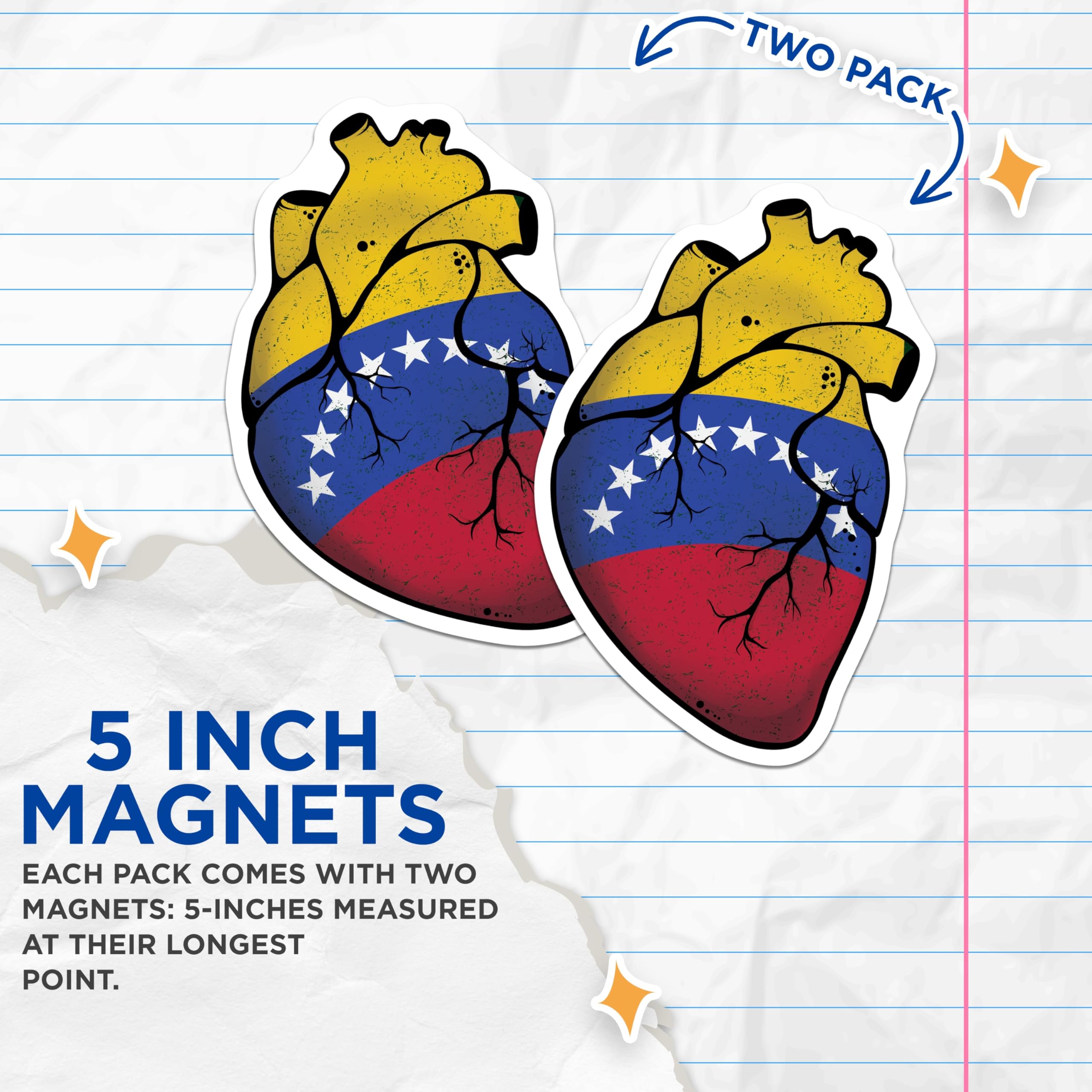(2 Pack) Venezuela Flag Heart Magnets - Patriotic Decor - Country Pride Souvenir - 5" On Longest Side - Premium Magnet - for Cars, Refrigerators, Toolboxes, Lockers - Made in USA - MAG17446