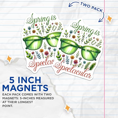 (2 Pack) Spring is Spectacular Magnets - Floral Design - Seasonal Sunshine Decor - 5" On Longest Side - for Cars, Fridges, Toolboxes - Made in USA - MAG8081