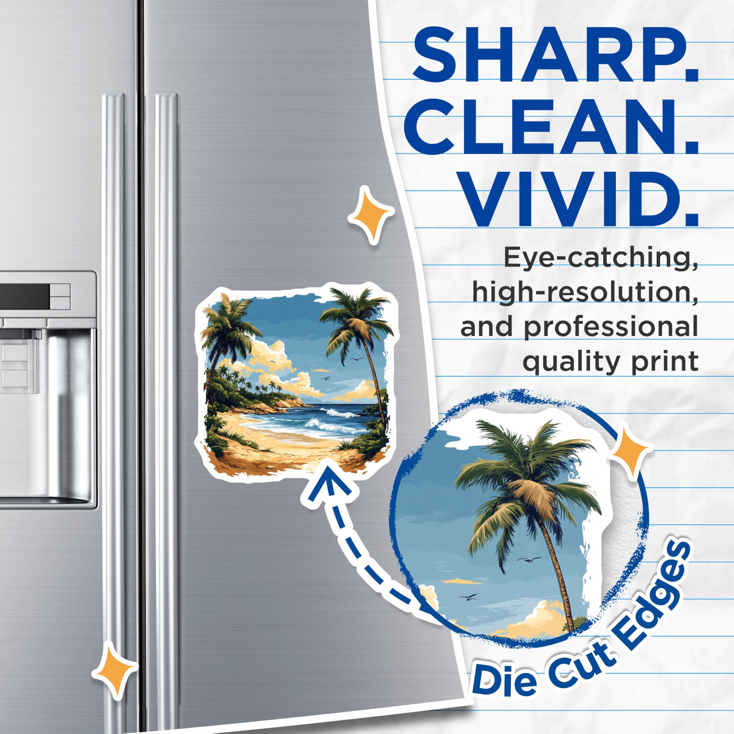 (2 Pack) Tropical Beach Magnets - Ocean Waves - Palm Tree Landscape - 5 Inches On Longest Side - Thick Durable Magnet - Made in USA - MAG29296