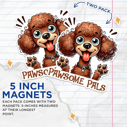 (2 Packs) Poodle Pawsome Pals Magnets - Poodle Dog Breed Magnets - 5 Inches On Longest Side - Premium Magnet - for Fridges, Toolboxes, Cars - Made in USA - MAG2410