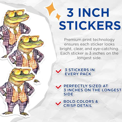 (3 Pack) Alligator Decals - Funny Reptile - Animal Laptop Decal - 3 Inches On Longest Side - Easy Peel & Apply - Made in USA - 3MCS8271