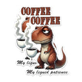 (2 Pack) Coffee Dinosaur Stickers - Funny Coffee Lover Stickers - My Liquid Patience Stickers - 5" On Longest Side - Sticks to Any Smooth Flat Surface - Made in USA - BMCS2773