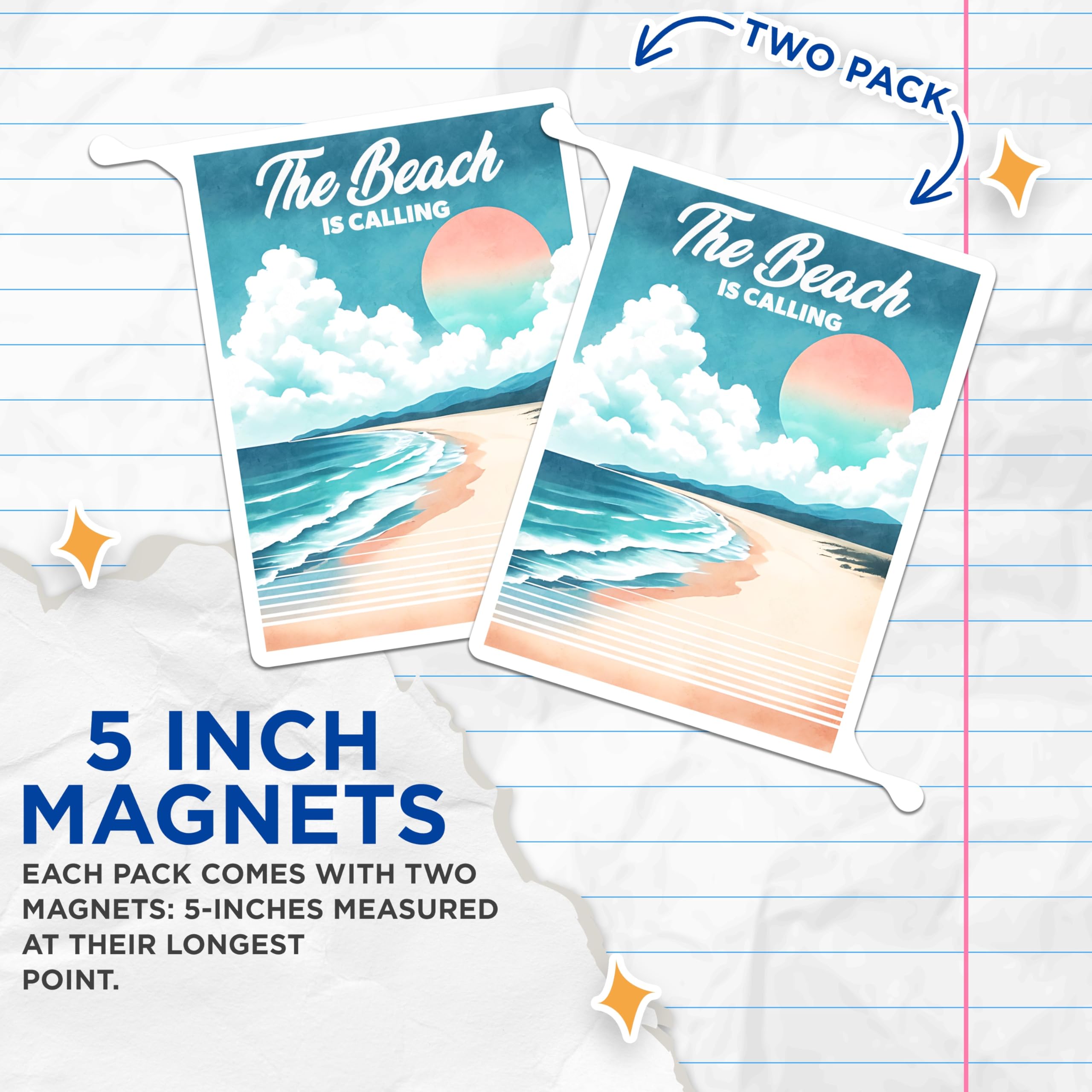 (2 Pack) Beach is Calling Magnets - Ocean Sunset Landscape - Coastal Summer Decor Travel - 5 Inches On Longest Side - Thick Durable Magnet - Made in USA - MAG22147