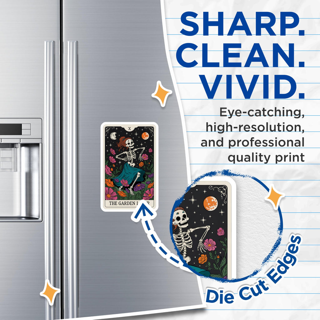 (2 Pack) Garden Lover Skeleton Magnets - Whimsical Tarot Card Art - Celestial Floral Refrigerator Decor - 5 Inches On Longest Side - Thick Durable Magnet - Made in USA - MAG20298
