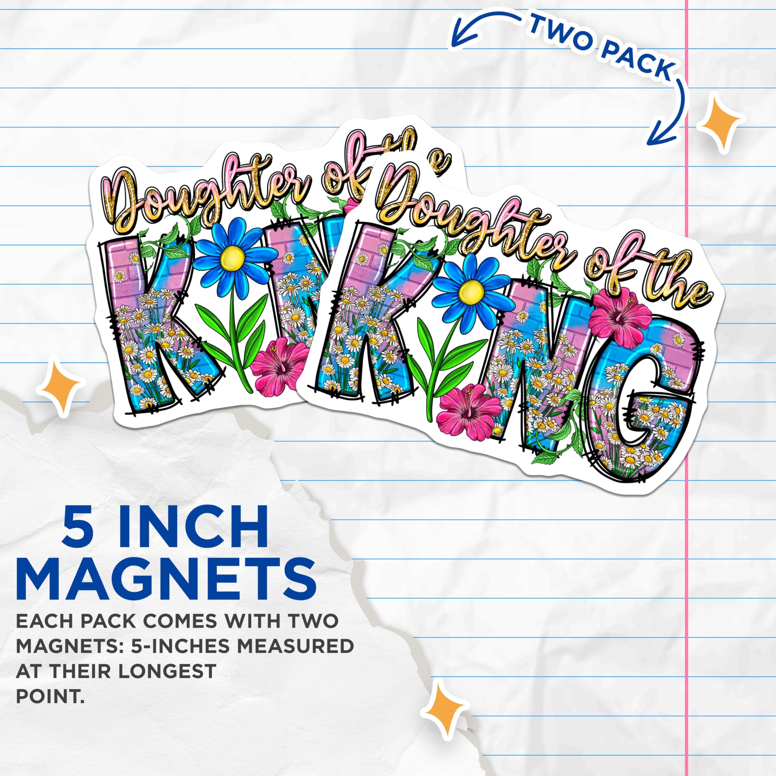 (2 Pack) Daughter of the King Magnets - Faith Based Decor - Inspirational Christian Art - 5 Inches On Longest Side - Thick Durable Magnet - Made in USA - MAG27676