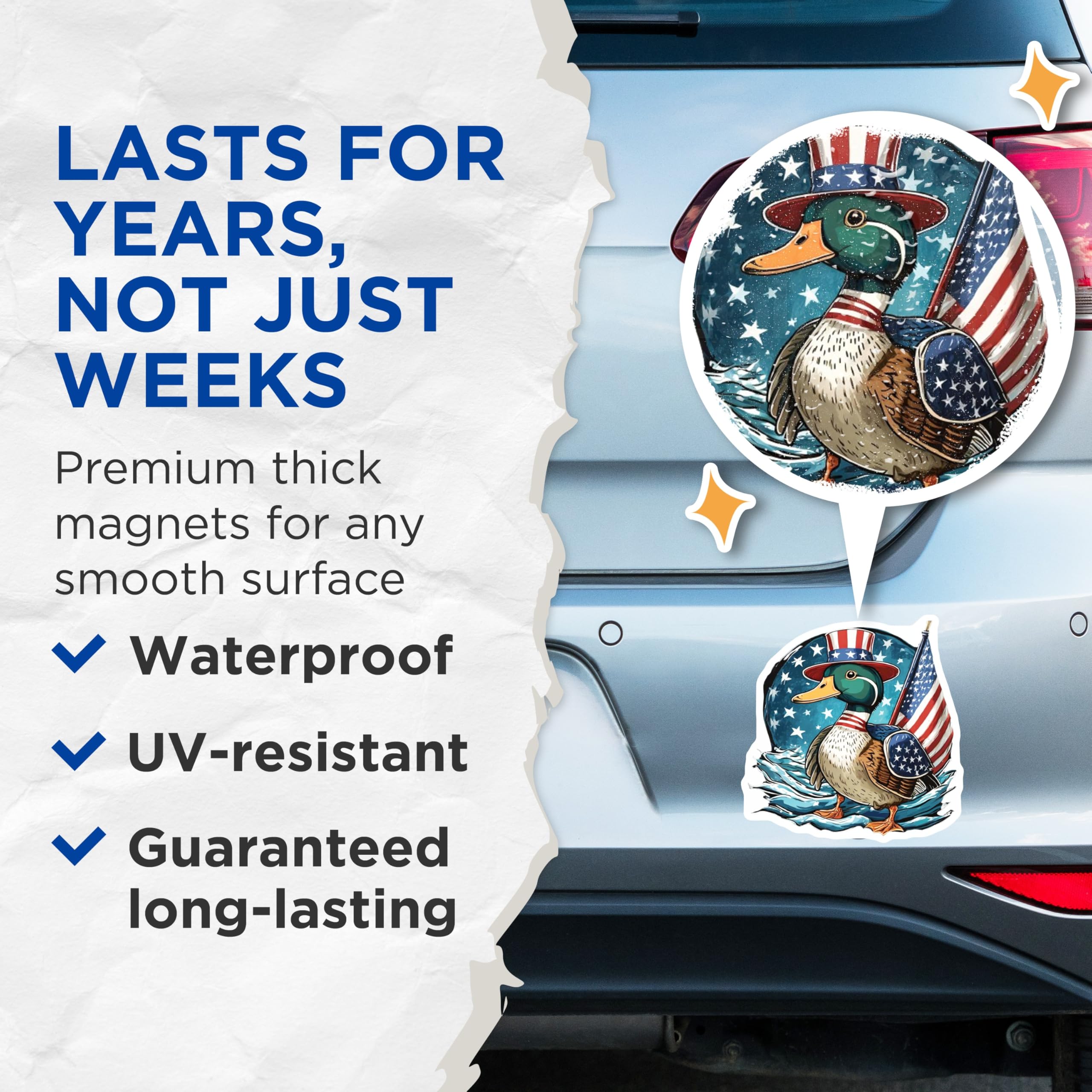 (2 Pack) American Flag Duck Magnets - Patriotic Mallard Wildlife Art - 4th of July Decor - USA Stars Stripes Animal - 5 Inches On Longest Side - Thick Durable Magnet - Made in USA - MAG20620