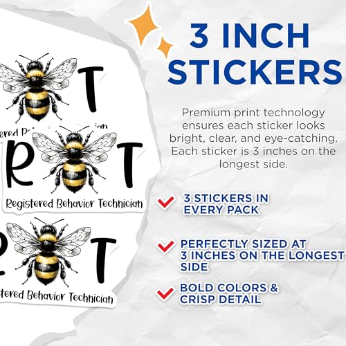 (3 Pack) RBT Bee Decals - Registered Behavior Technician Decal - Behavior Therapy Decal - 3 Inches On Longest Side - Easy Peel & Apply - Made in USA - 3MCS1946