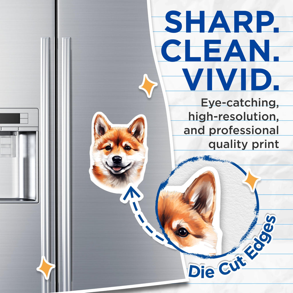 (2 Pack) Shiba Inu Magnets - Cute Dog Lover Decor - Smiling Pet Refrigerator Accessories - Japanese Breed Art - 5 Inches On Longest Side - Thick Durable Magnet - Made in USA - MAG29459