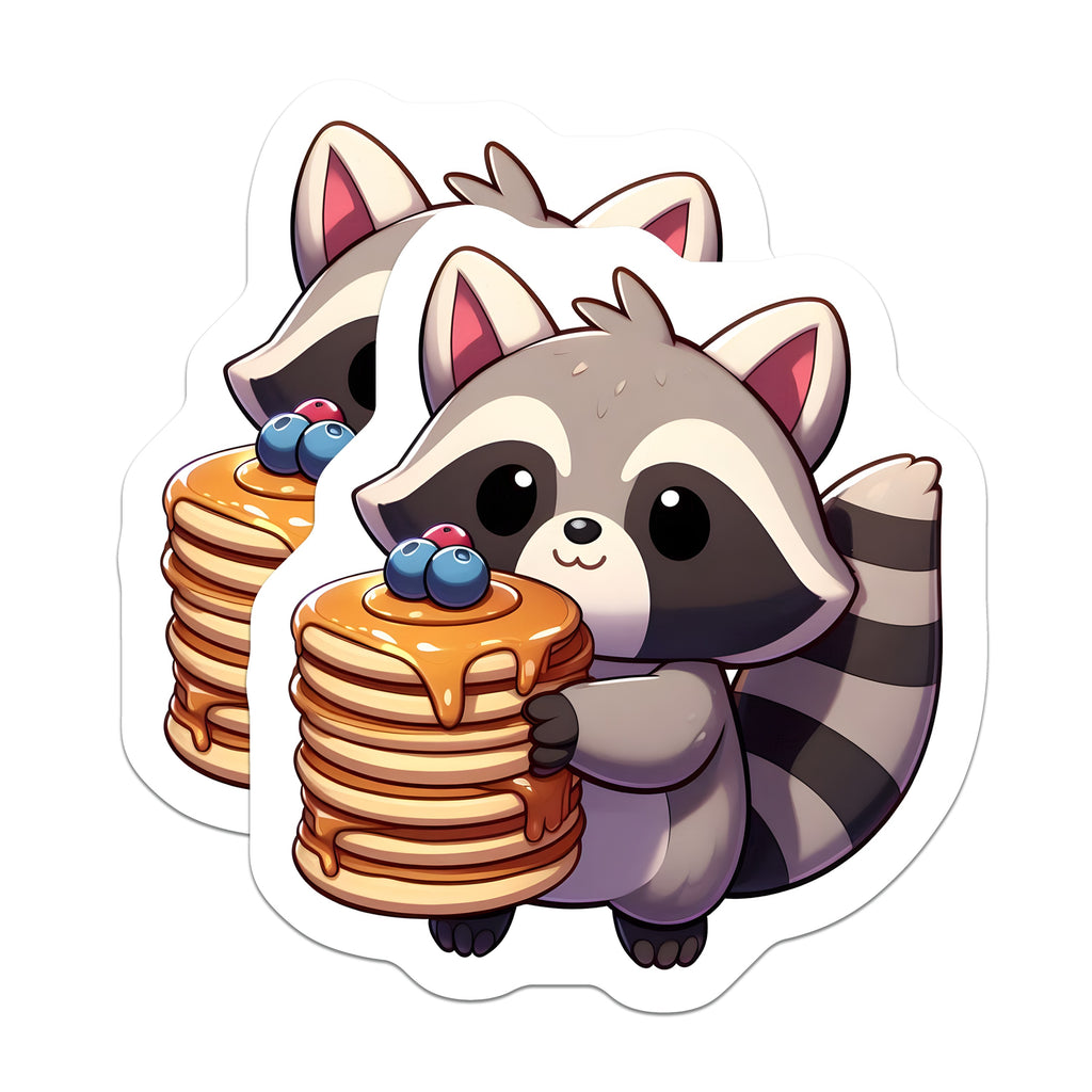 (2 Pack) Kawaii Raccoon Pancake Magnets - Cute Animal Fridge - Breakfast Foodie Locker - 5 Inches On Longest Side - Thick Durable Magnet - Made in USA - MAG37511
