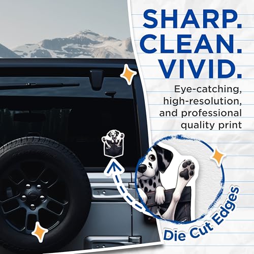 (2 Pack) Cute Dalmatian Dog Stickers - Pocket Dog Lover Stickers - Animal Dog Decals for Laptop - 5" On Longest Side - Sticks to Smooth Flat Surfaces - Made in USA - BMCS3976